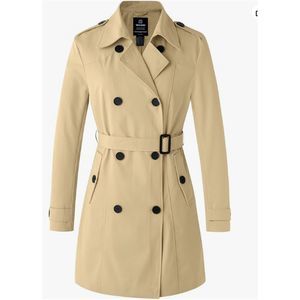Double Breasted Trench Coat Classic Lapel Outerwear Coat with Belt Size XL khaki